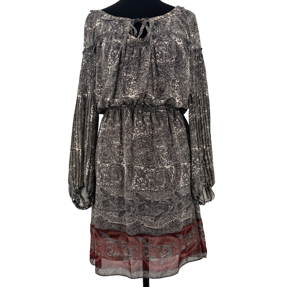 Max Studio Women S Black Cream Red Paisley Floral Peasant Dress Boho Sheer